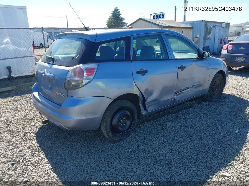 2005 Toyota Matrix VIN: 2T1KR32E95C403478 Lot: 39623431