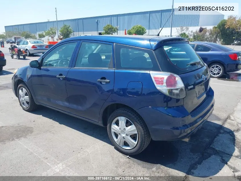 2005 Toyota Matrix VIN: 2T1KR32E05C416202 Lot: 39716612