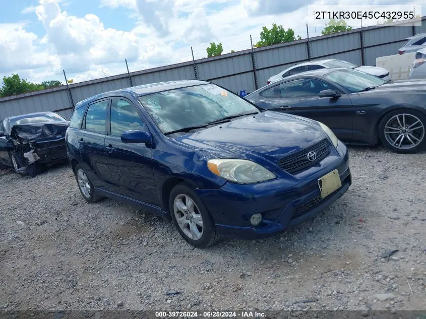 2005 Toyota Matrix Xr VIN: 2T1KR30E45C432955 Lot: 39726024