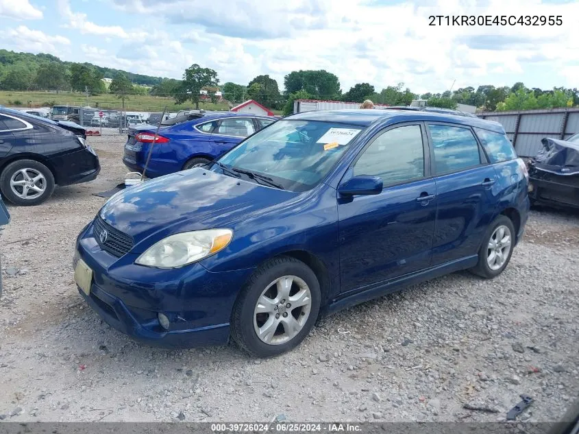 2005 Toyota Matrix Xr VIN: 2T1KR30E45C432955 Lot: 39726024