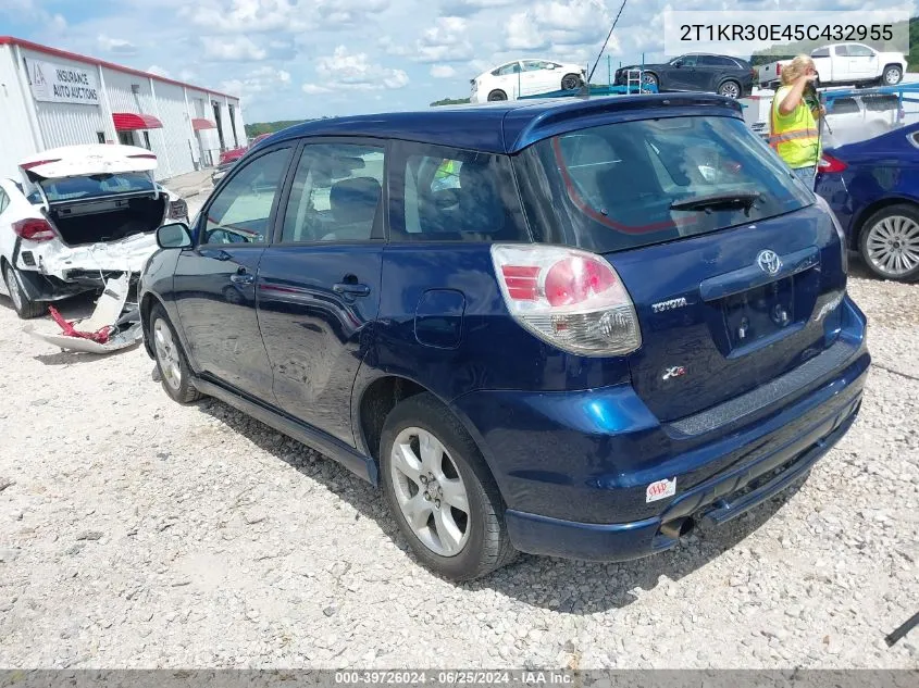 2005 Toyota Matrix Xr VIN: 2T1KR30E45C432955 Lot: 39726024