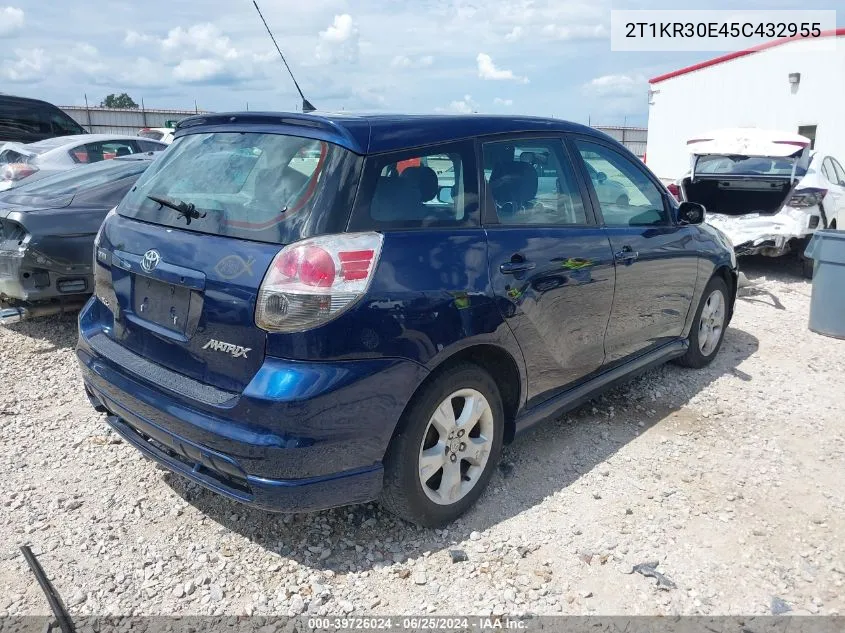 2005 Toyota Matrix Xr VIN: 2T1KR30E45C432955 Lot: 39726024