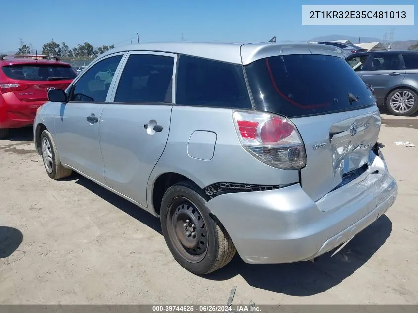 2005 Toyota Matrix VIN: 2T1KR32E35C481013 Lot: 39744625