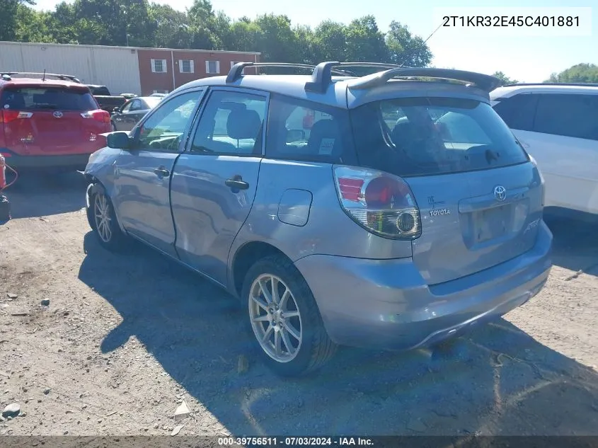 2005 Toyota Matrix VIN: 2T1KR32E45C401881 Lot: 39756511