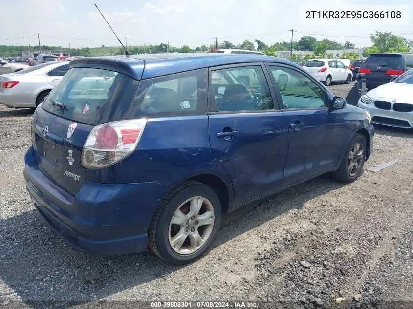 2005 Toyota Matrix Xr VIN: 2T1KR32E95C366108 Lot: 39808301