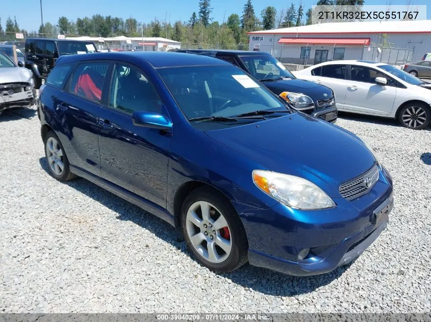 2005 Toyota Matrix Xr VIN: 2T1KR32EX5C551767 Lot: 39840209