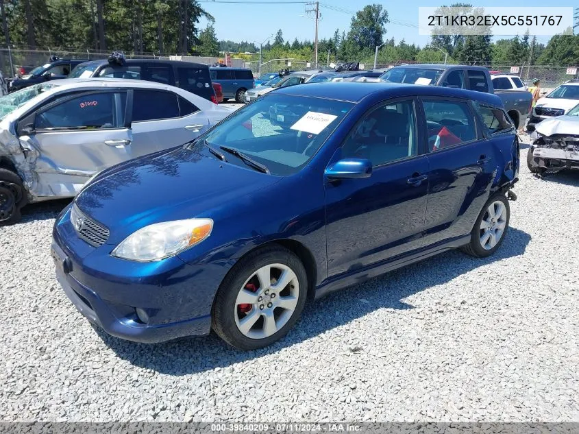 2005 Toyota Matrix Xr VIN: 2T1KR32EX5C551767 Lot: 39840209