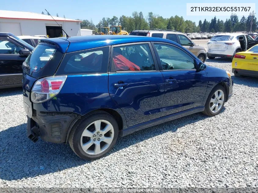 2005 Toyota Matrix Xr VIN: 2T1KR32EX5C551767 Lot: 39840209