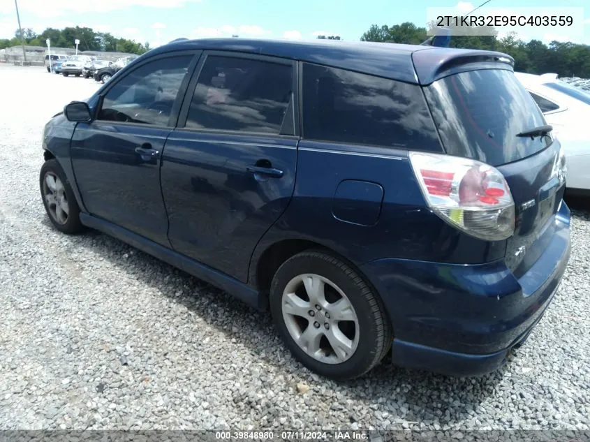 2005 Toyota Matrix Xr VIN: 2T1KR32E95C403559 Lot: 39848980