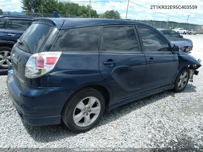 2005 Toyota Matrix Xr VIN: 2T1KR32E95C403559 Lot: 39848980