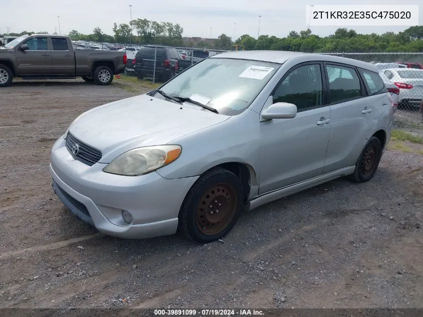 2005 Toyota Corolla Matrix Xr VIN: 2T1KR32E35C475020 Lot: 39891099