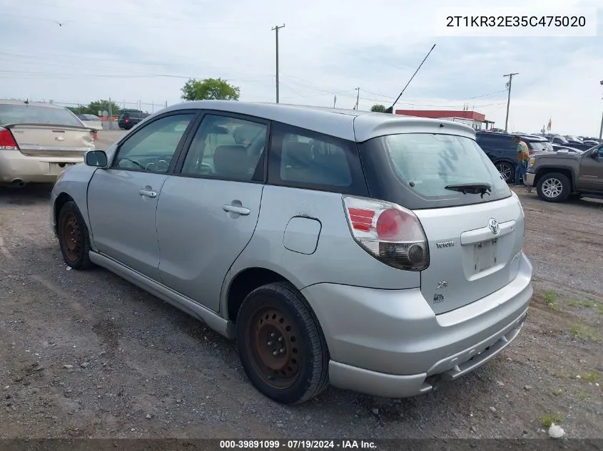 2005 Toyota Corolla Matrix Xr VIN: 2T1KR32E35C475020 Lot: 39891099