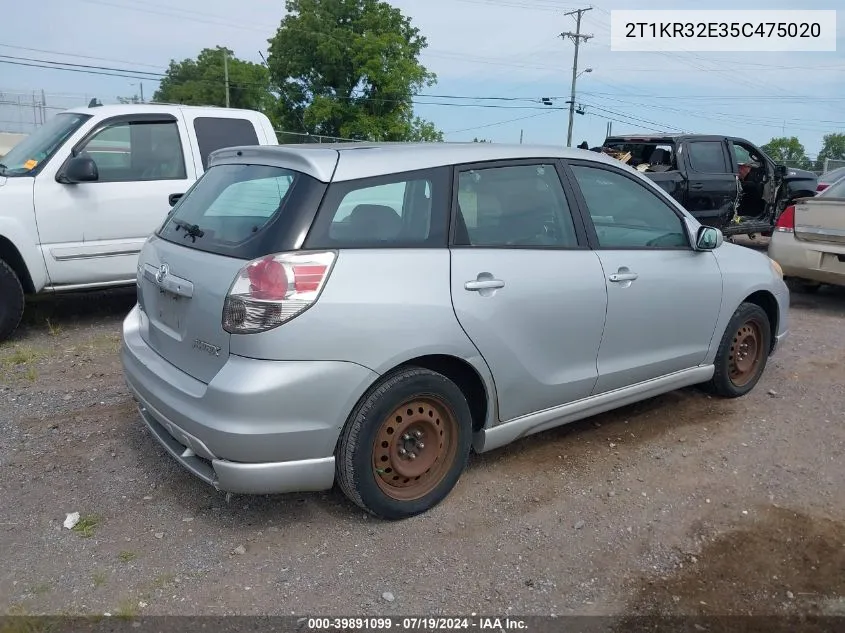 2005 Toyota Corolla Matrix Xr VIN: 2T1KR32E35C475020 Lot: 39891099