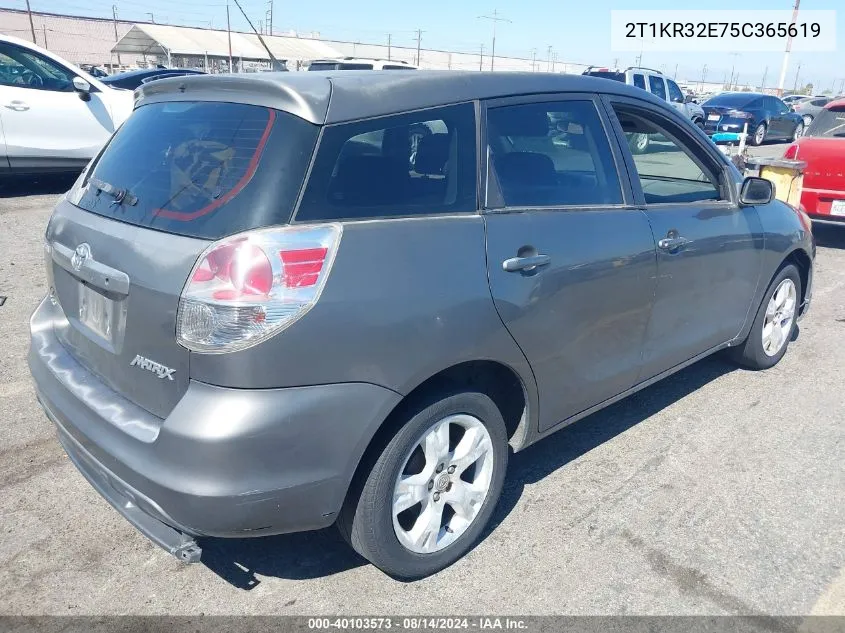 2005 Toyota Matrix Xr VIN: 2T1KR32E75C365619 Lot: 40103573