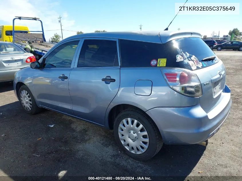 2005 Toyota Matrix VIN: 2T1KR32E05C375649 Lot: 40121480