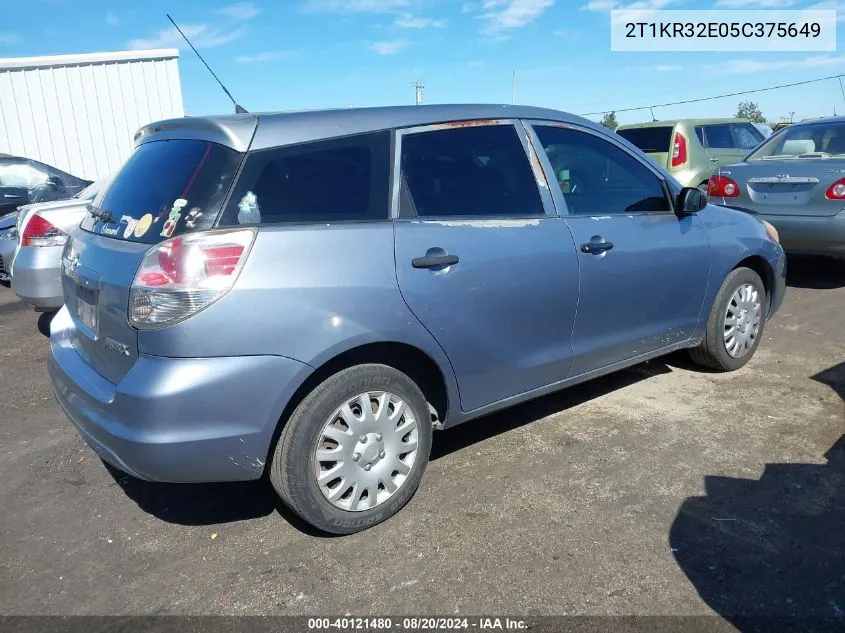 2005 Toyota Matrix VIN: 2T1KR32E05C375649 Lot: 40121480