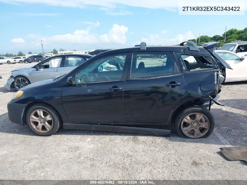 2005 Toyota Matrix Xr VIN: 2T1KR32EX5C343422 Lot: 40376462