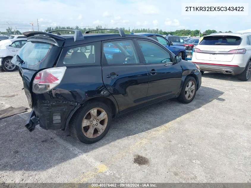 2005 Toyota Matrix Xr VIN: 2T1KR32EX5C343422 Lot: 40376462