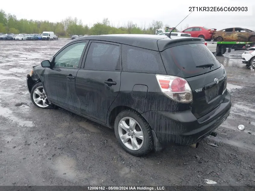 2006 Toyota Matrix Xr/Xrs VIN: 2T1KR32E66C600903 Lot: 12006162