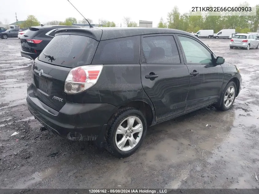 2006 Toyota Matrix Xr/Xrs VIN: 2T1KR32E66C600903 Lot: 12006162