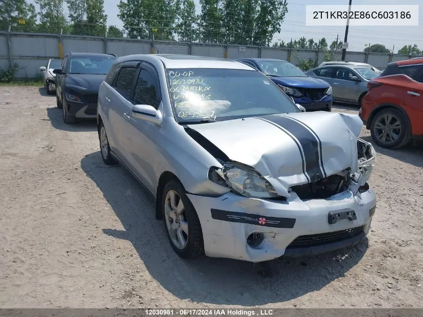 2006 Toyota Matrix Xr/Xrs VIN: 2T1KR32E86C603186 Lot: 12030981