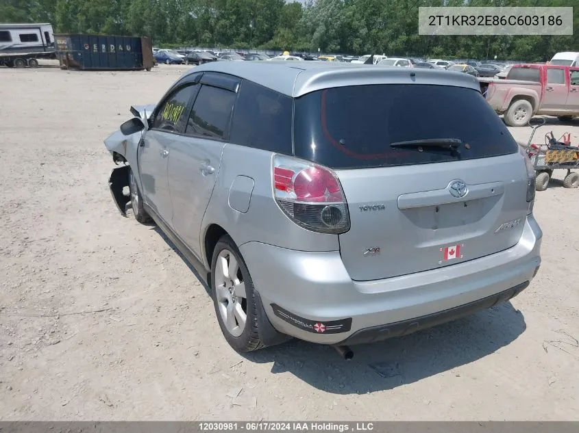 2006 Toyota Matrix Xr/Xrs VIN: 2T1KR32E86C603186 Lot: 12030981