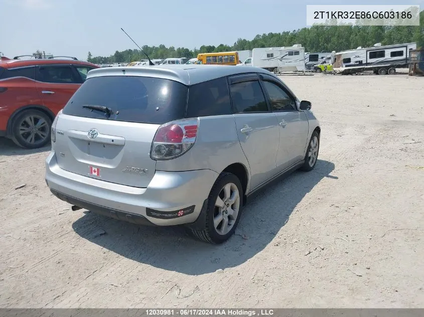 2006 Toyota Matrix Xr/Xrs VIN: 2T1KR32E86C603186 Lot: 12030981