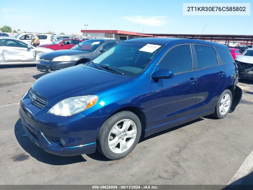 2006 Toyota Matrix Xr VIN: 2T1KR30E76C585802 Lot: 39628509