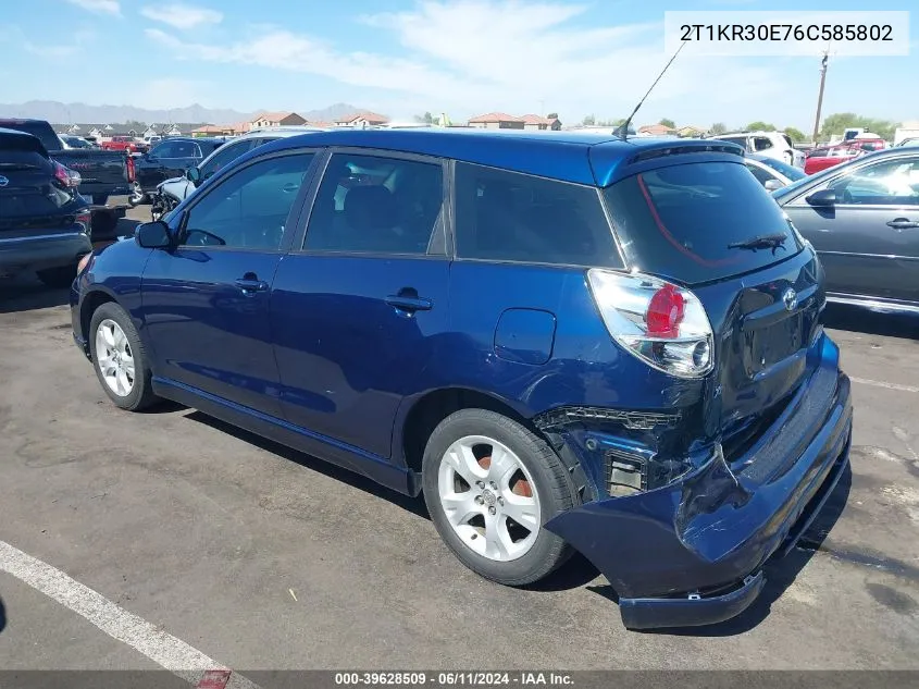 2006 Toyota Matrix Xr VIN: 2T1KR30E76C585802 Lot: 39628509