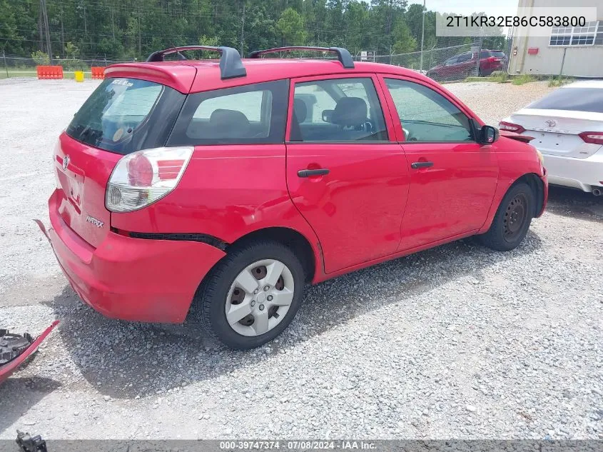 2006 Toyota Matrix VIN: 2T1KR32E86C583800 Lot: 39747374