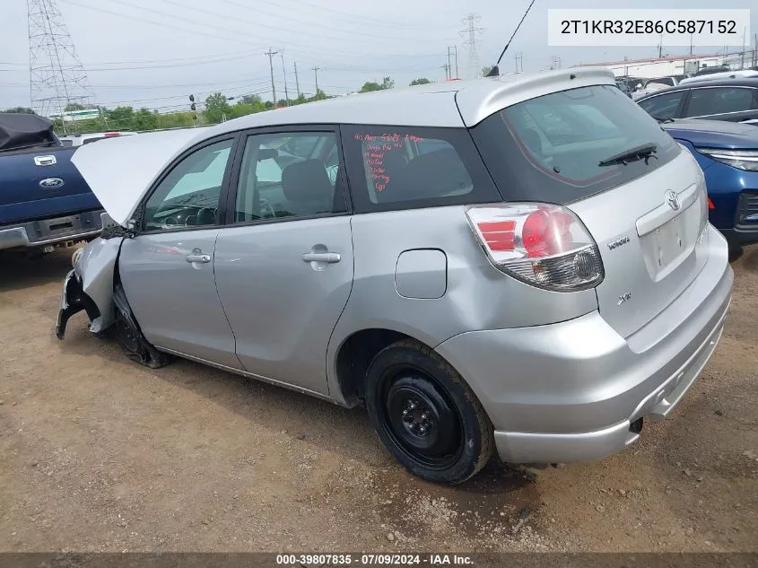 2006 Toyota Corolla Matrix Xr VIN: 2T1KR32E86C587152 Lot: 39807835