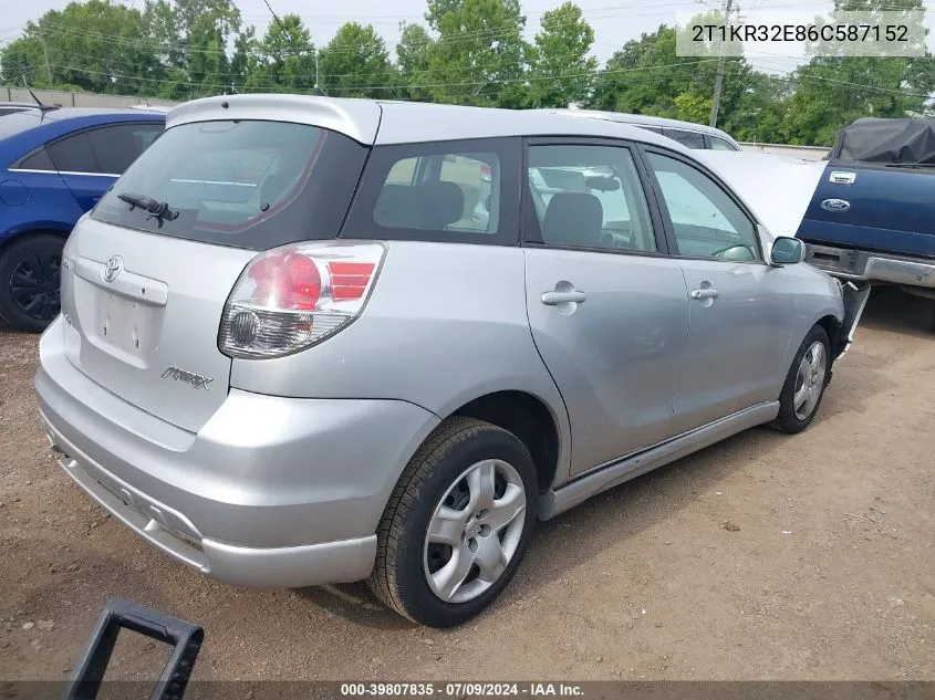 2006 Toyota Corolla Matrix Xr VIN: 2T1KR32E86C587152 Lot: 39807835