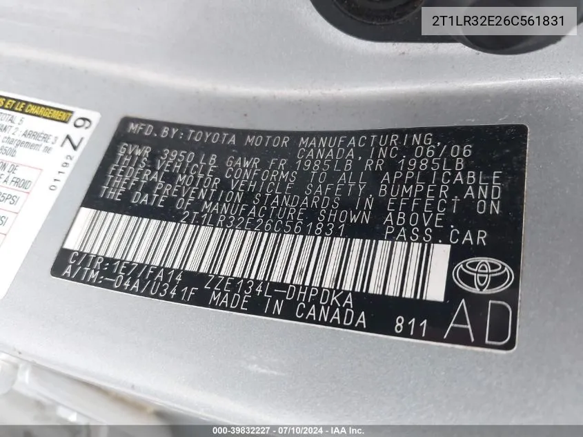 2T1LR32E26C561831 2006 Toyota Matrix