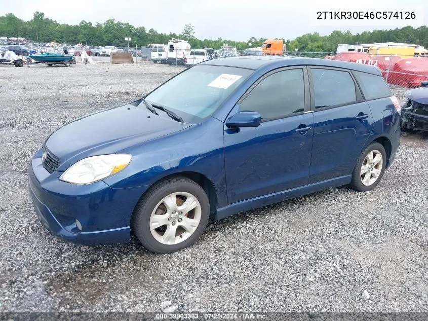 2006 Toyota Matrix Xr VIN: 2T1KR30E46C574126 Lot: 39963363