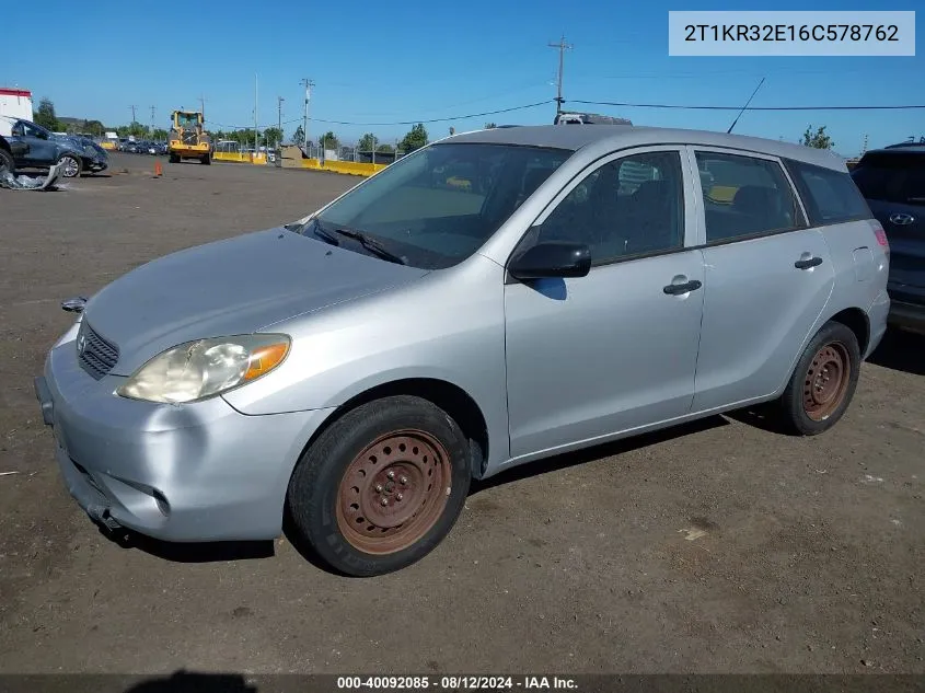 2006 Toyota Matrix Xr VIN: 2T1KR32E16C578762 Lot: 40092085