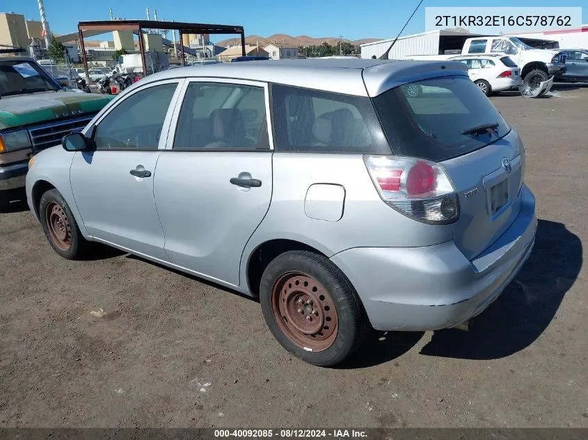 2006 Toyota Matrix Xr VIN: 2T1KR32E16C578762 Lot: 40092085