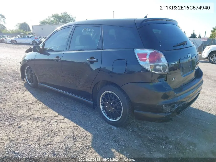 2006 Toyota Matrix Xr VIN: 2T1KR32E16C574940 Lot: 40270989