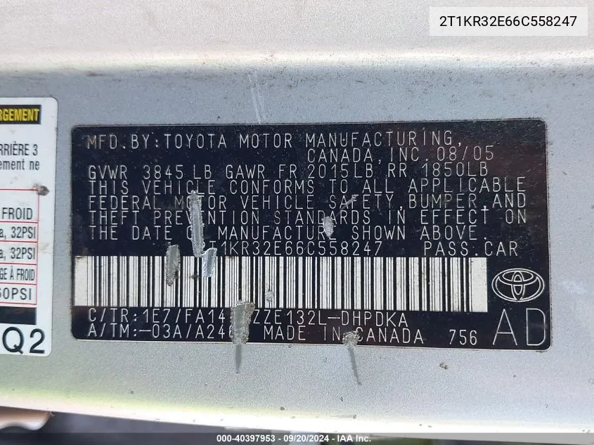 2T1KR32E66C558247 2006 Toyota Matrix Xr