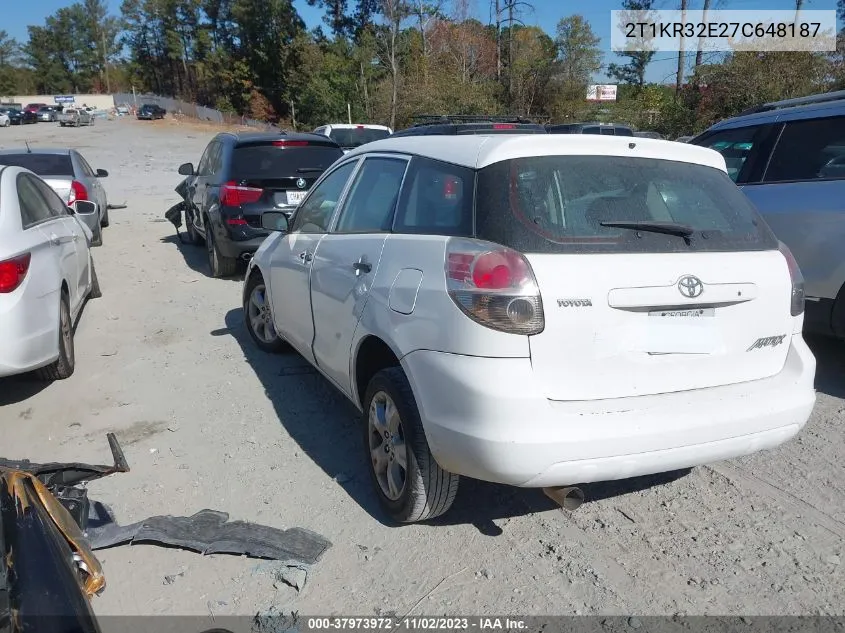 2007 Toyota Matrix Std/Xr VIN: 2T1KR32E27C648187 Lot: 37973972