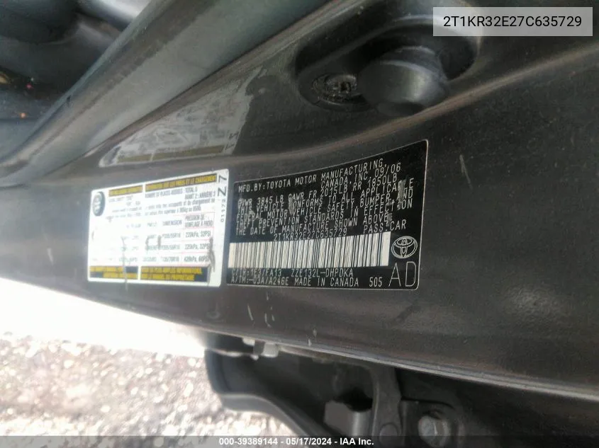 2T1KR32E27C635729 2007 Toyota Matrix