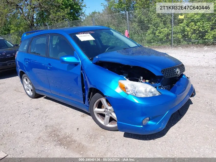 2007 Toyota Matrix Xr VIN: 2T1KR32E47C640446 Lot: 39540136