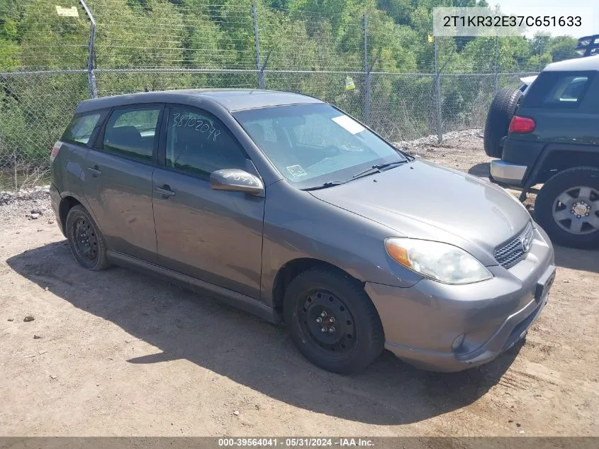 2007 Toyota Matrix Xr VIN: 2T1KR32E37C651633 Lot: 39564041