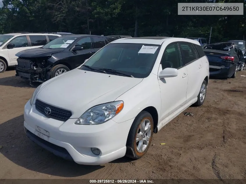 2007 Toyota Matrix Xr VIN: 2T1KR30E07C649650 Lot: 39725812