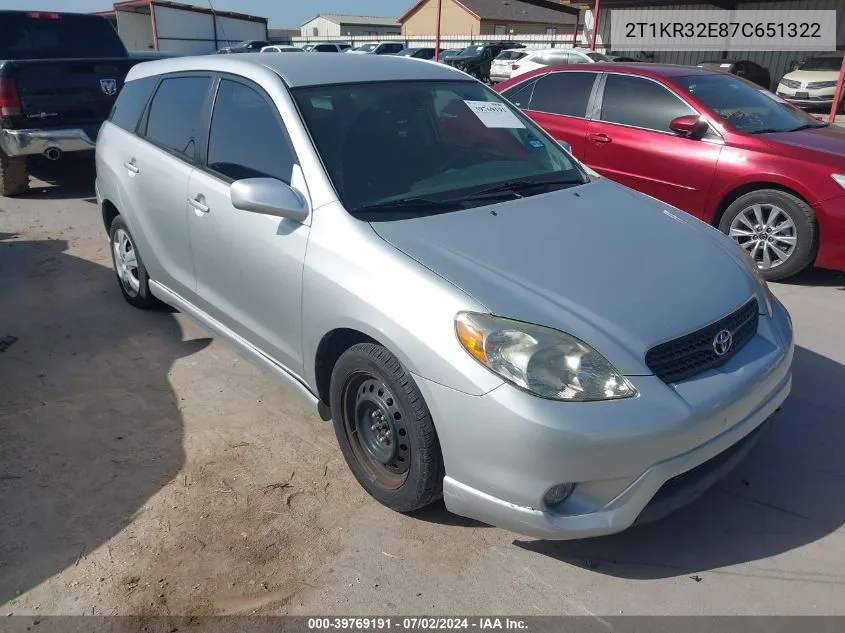 2007 Toyota Matrix Xr VIN: 2T1KR32E87C651322 Lot: 39769191