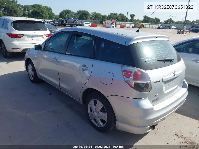 2007 Toyota Matrix Xr VIN: 2T1KR32E87C651322 Lot: 39769191