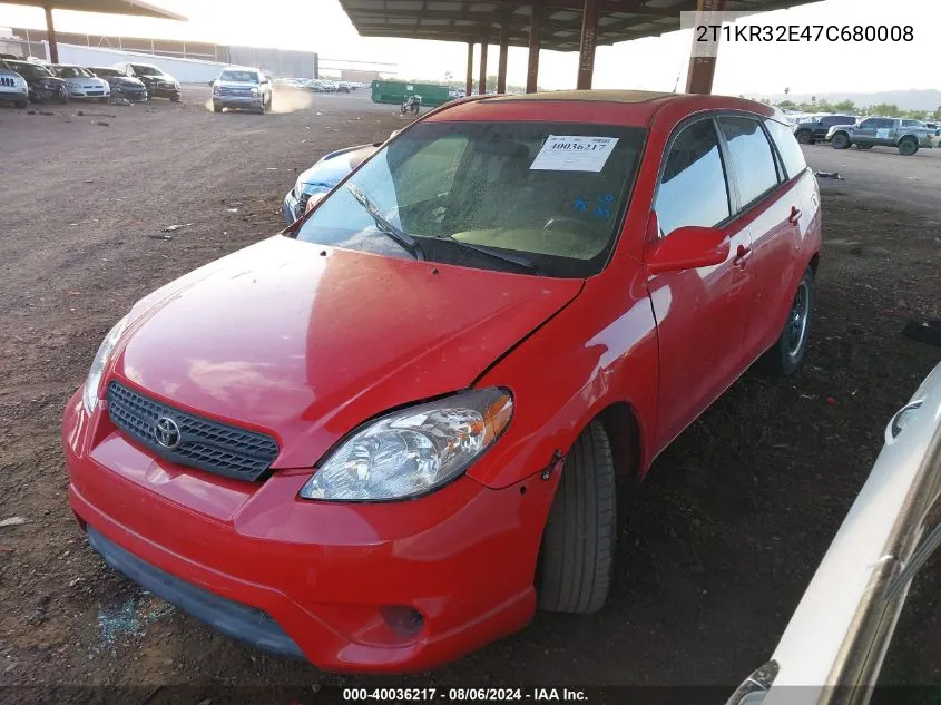 2007 Toyota Matrix Xr VIN: 2T1KR32E47C680008 Lot: 40036217