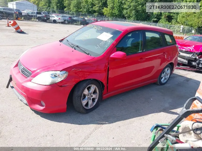 2007 Toyota Matrix Xr VIN: 2T1KR30E27C671830 Lot: 40155600