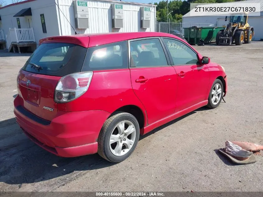 2007 Toyota Matrix Xr VIN: 2T1KR30E27C671830 Lot: 40155600