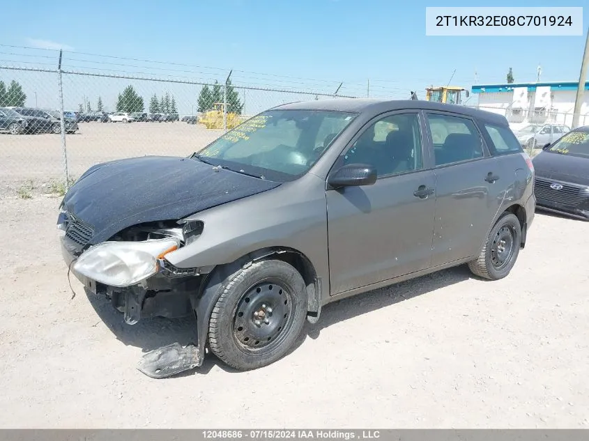 2008 Toyota Corolla Matrix Xr VIN: 2T1KR32E08C701924 Lot: 12048686