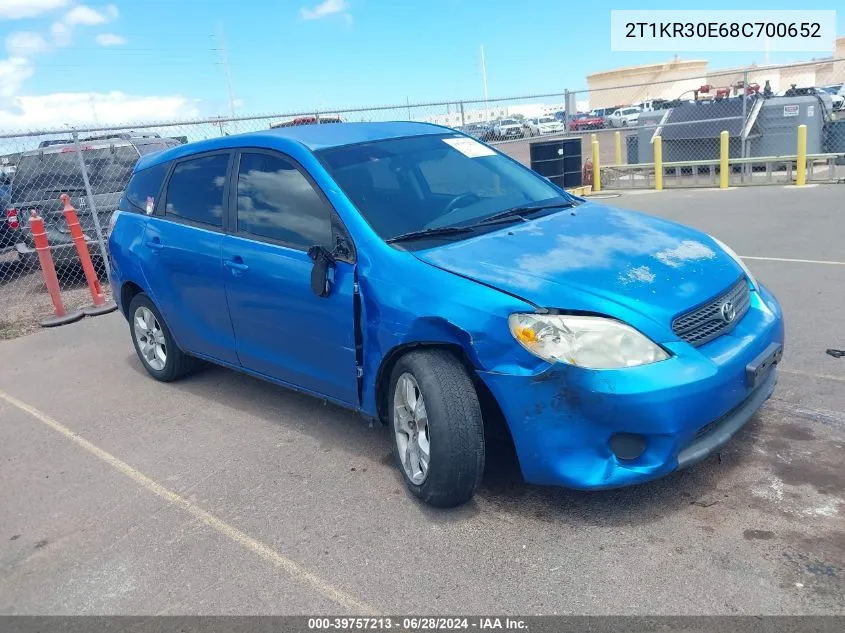 2008 Toyota Matrix Xr VIN: 2T1KR30E68C700652 Lot: 39757213